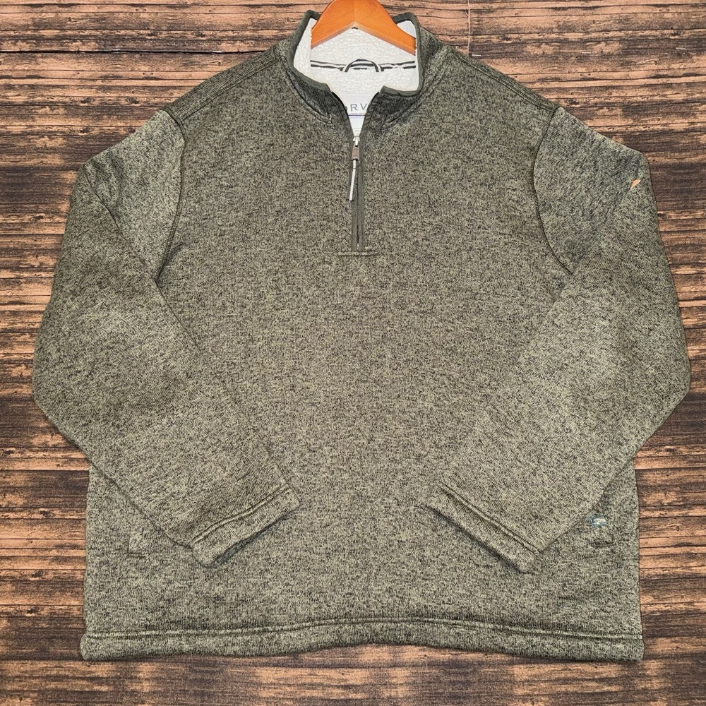 Orvis Sweater Mens 2X Fleece Quarter Zip Pullover HeatherGreen Knit Sherpa Lined